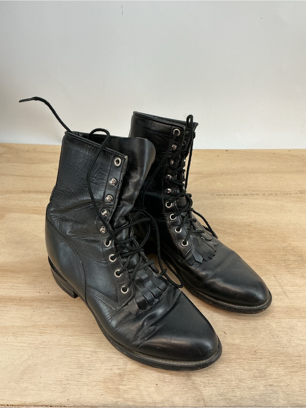 Justin Black Made in USA Vintage Leather Lace-Up Ankle Boots Size 7